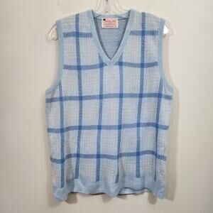 Vintage Royal Jeff sleeveless window pane plaid v-neck sweater vest men's size L